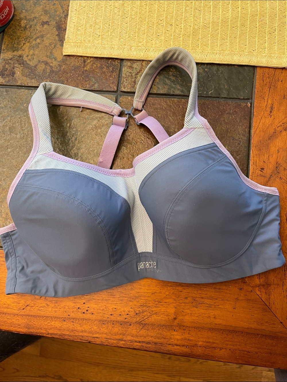 Panache Blue-Grey Sports Bra with Pink Trim